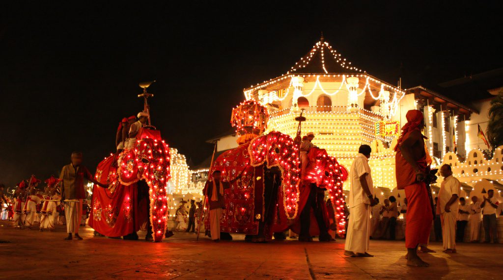 Temple of the Tooth lit for the Perahera